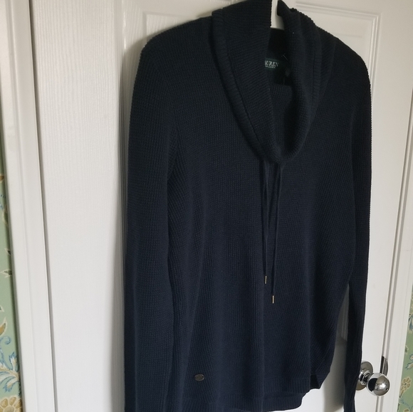 Lauren Ralph Lauren Navy Waffle Cotton Knit Top - Picture 10 of 11